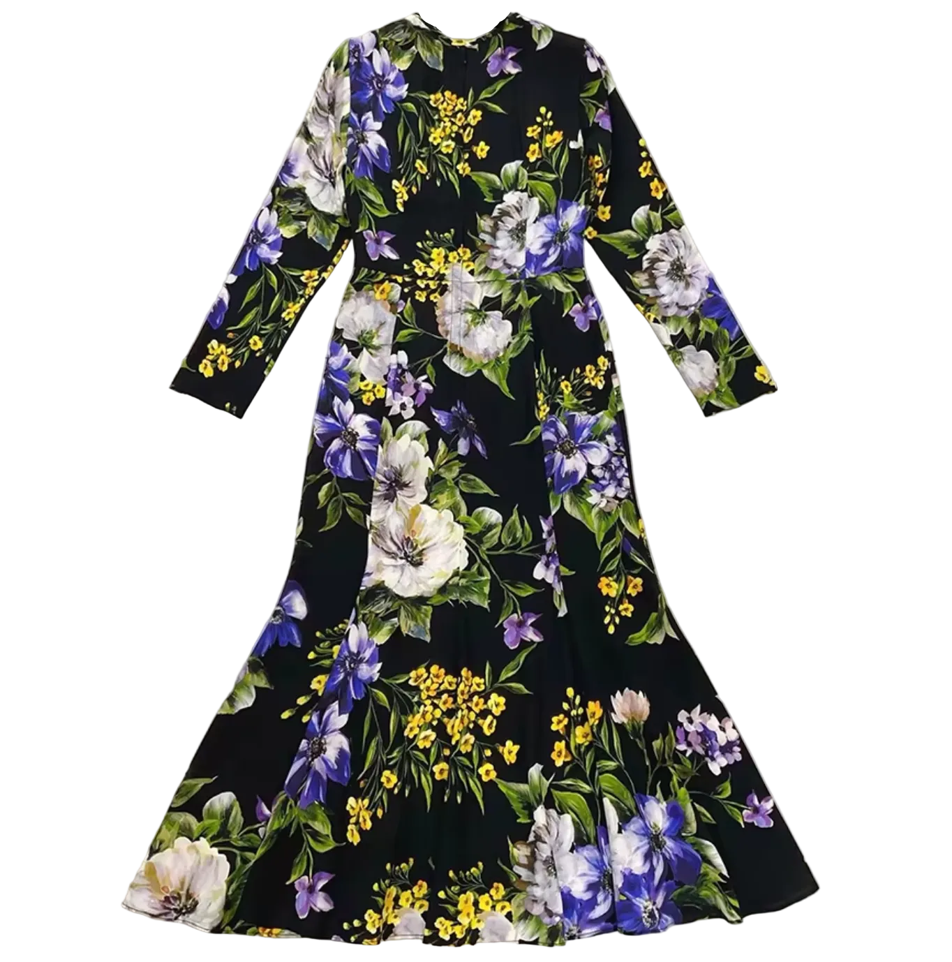 Italian Summer Black Floral Silk Midi Dress with sleeves for special occasions and weddings