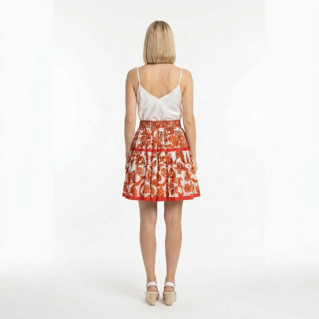 Orange Majolica Cotton Skirt
