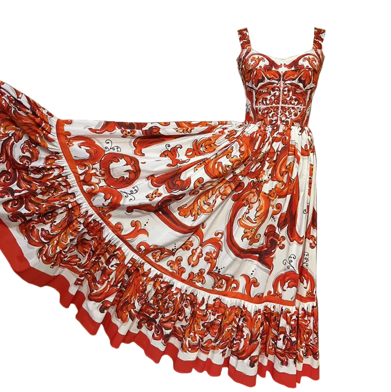 Orange Majolica Maxi Dress for Summer Weddings and Travel