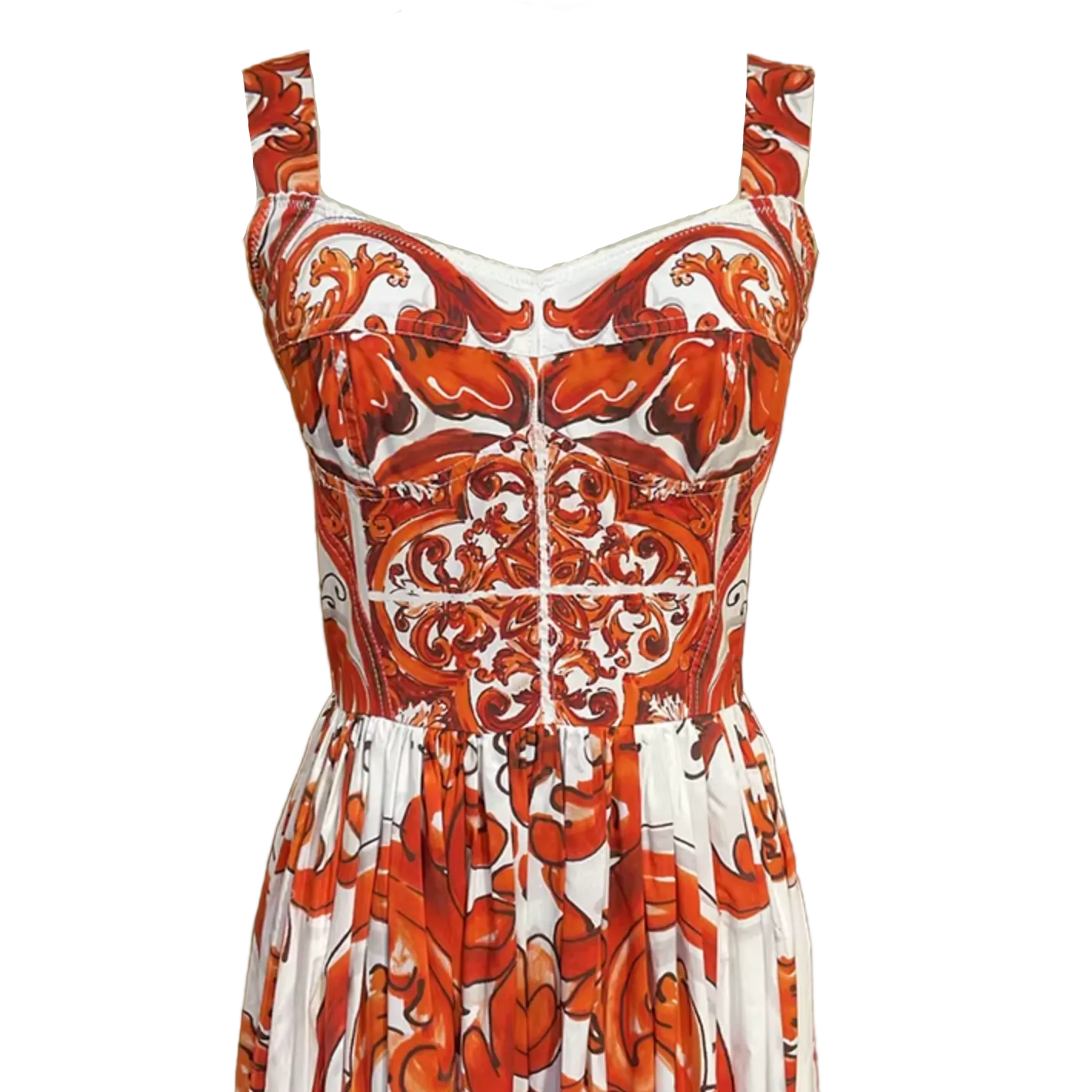 Orange Majolica Maxi Dress for Summer Weddings and Travel