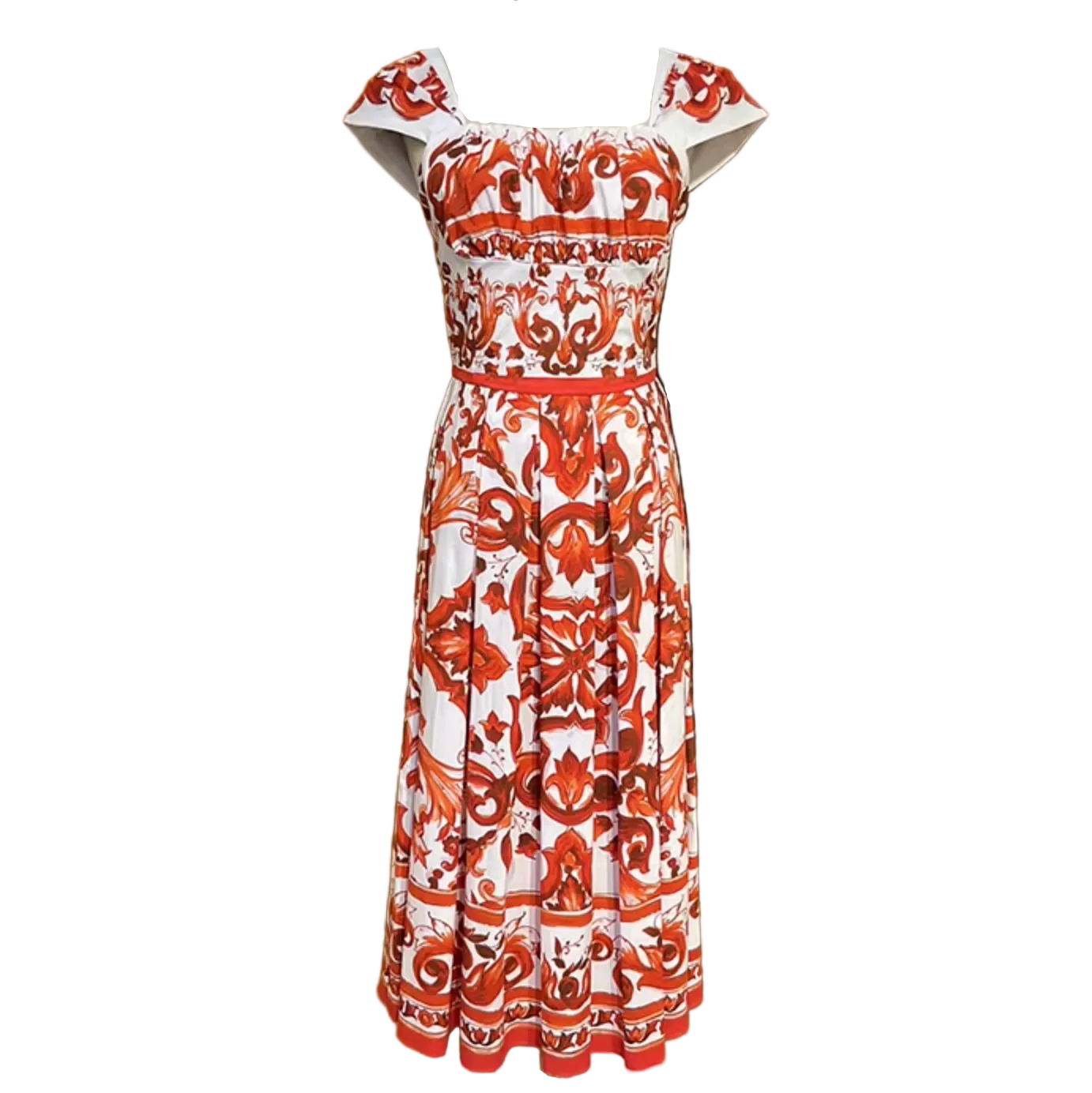 Orange Majolica Midi Dress for Summer Events and Travel