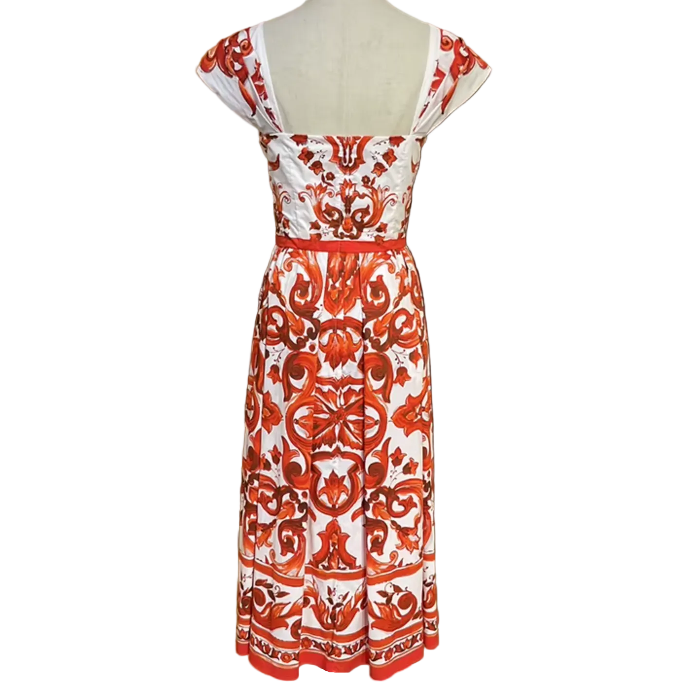 Orange Majolica Midi Dress for Summer Events and Travel