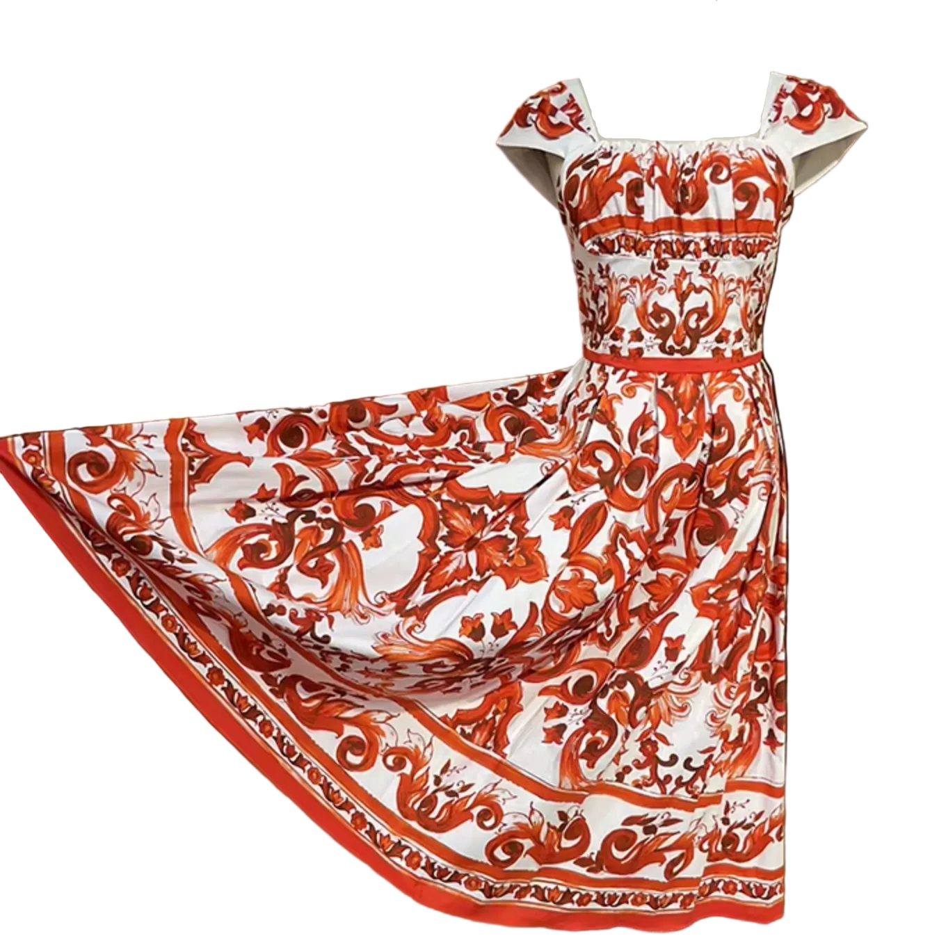 Orange Majolica Midi Dress for Summer Events and Travel
