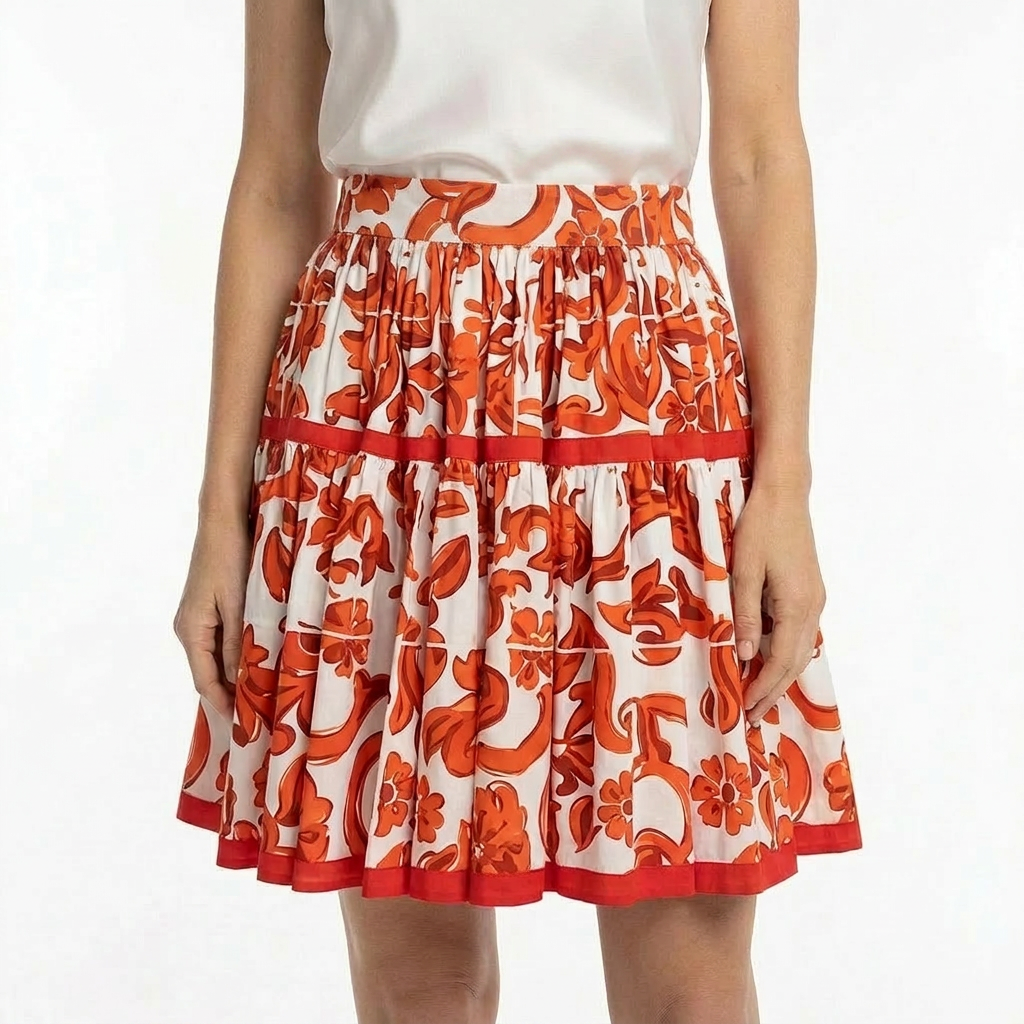 Orange Majolica Cotton Skirt