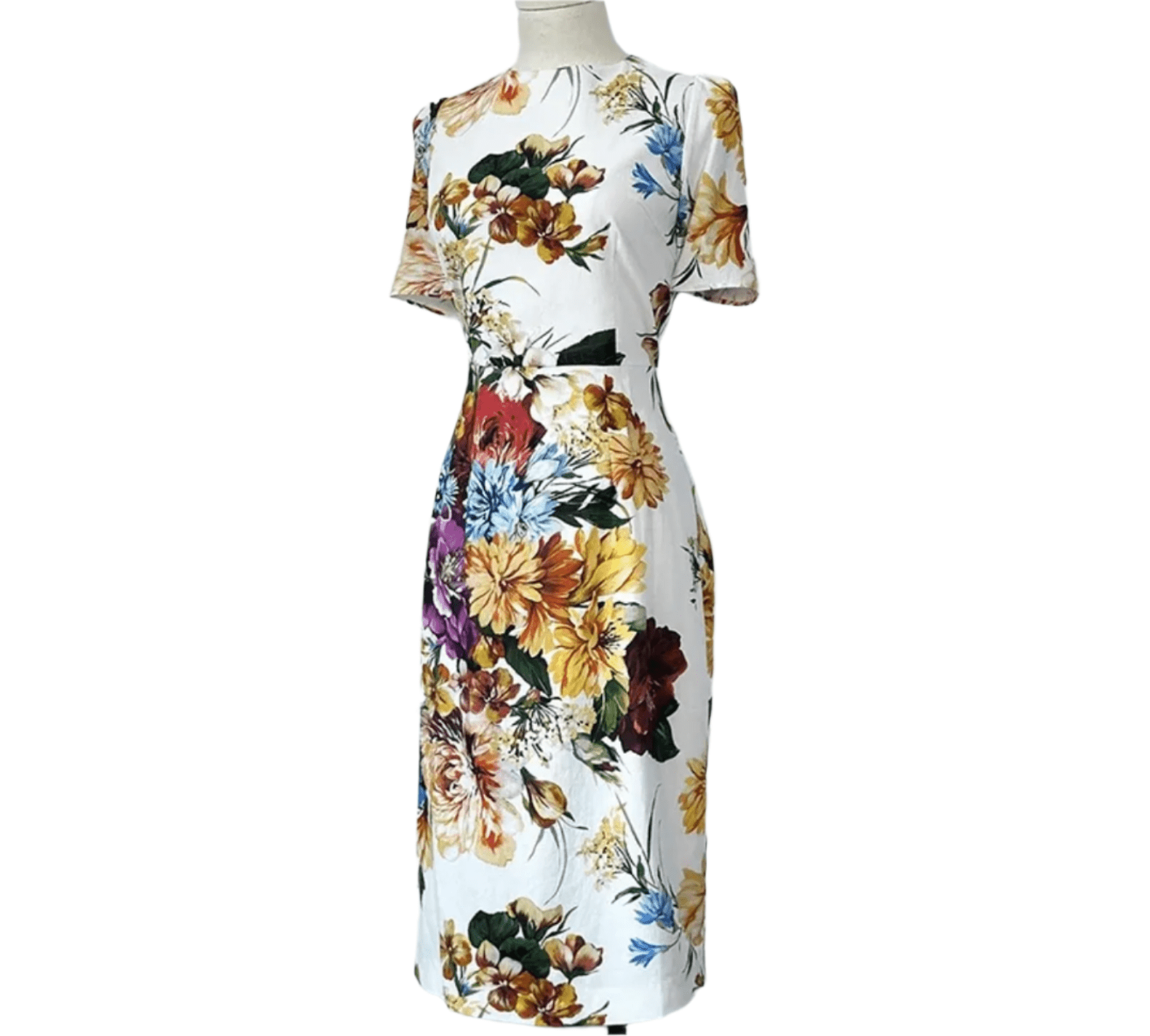 August Flowers print short sleeve midi cocktail dress - Dress By Vicky