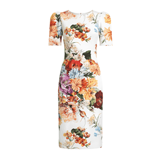 August Flowers print short sleeve midi cocktail dress - Dress By Vicky