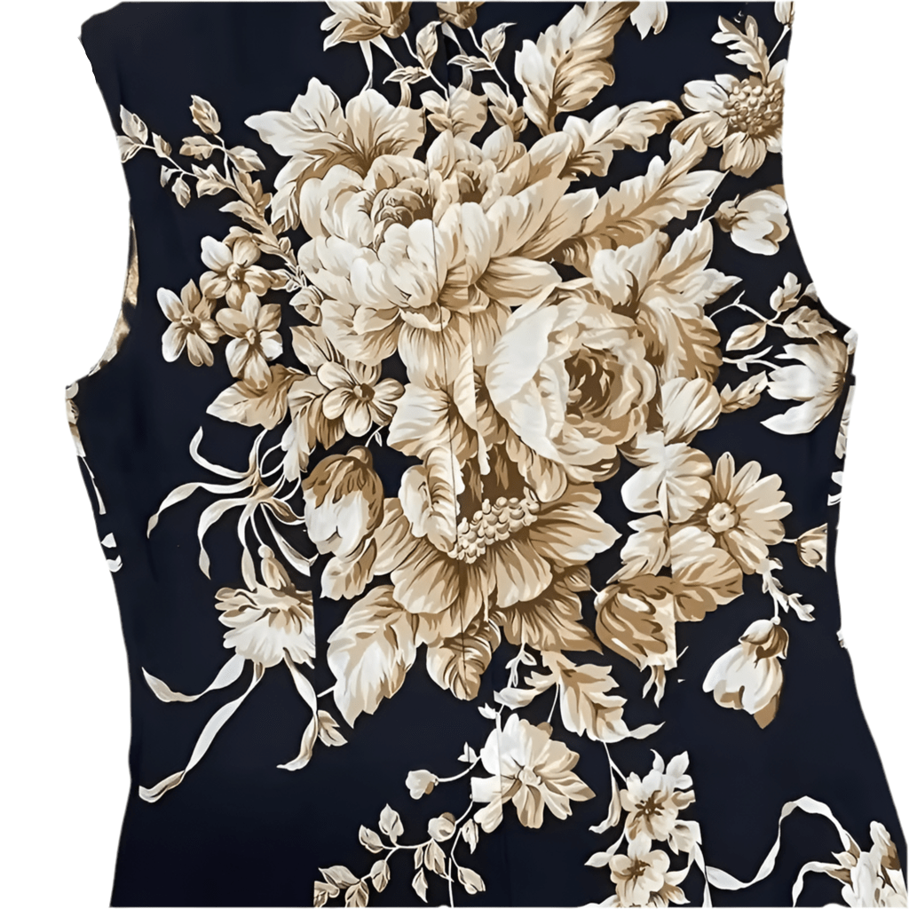 Beige roses & leaves print midi cocktail silk dress - Dress By Vicky