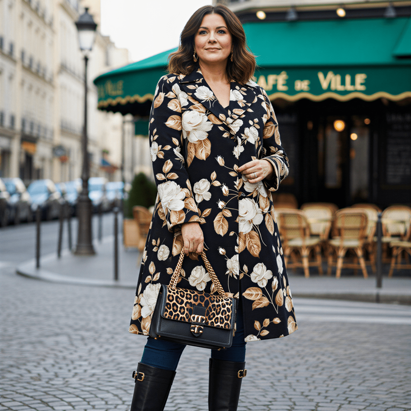 Beige roses print brocade long jacket, overcoat - Dress By Vicky
