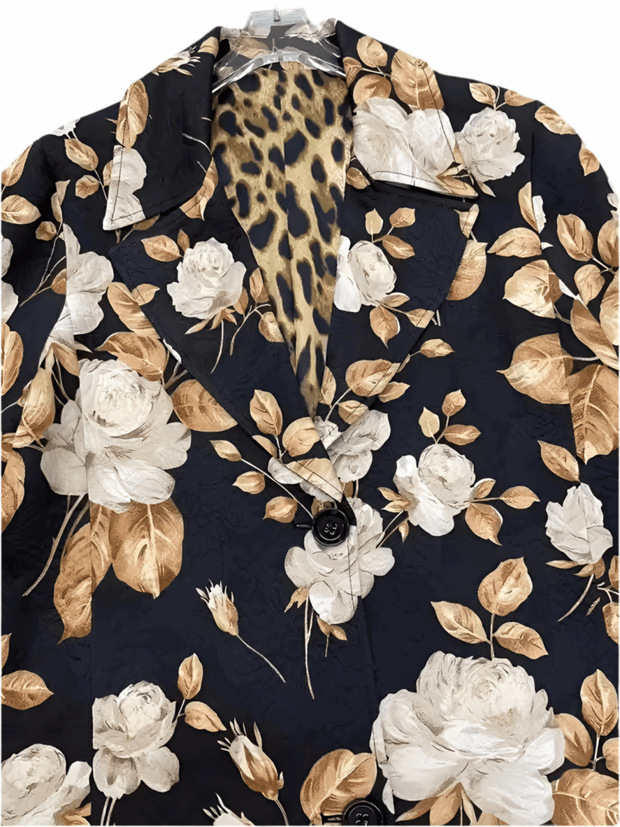 Beige roses print brocade long jacket, overcoat - Dress By Vicky