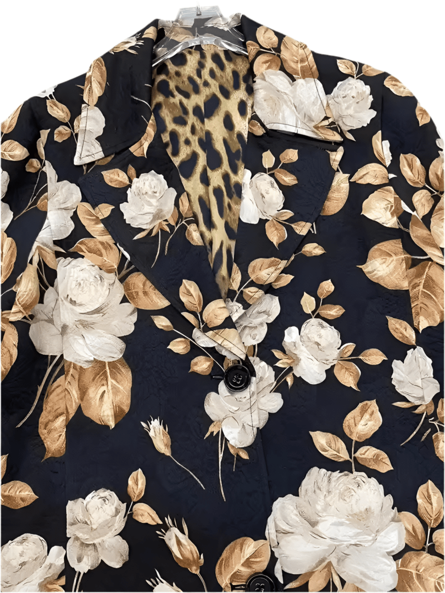 Beige roses print brocade long jacket, overcoat - Dress By Vicky