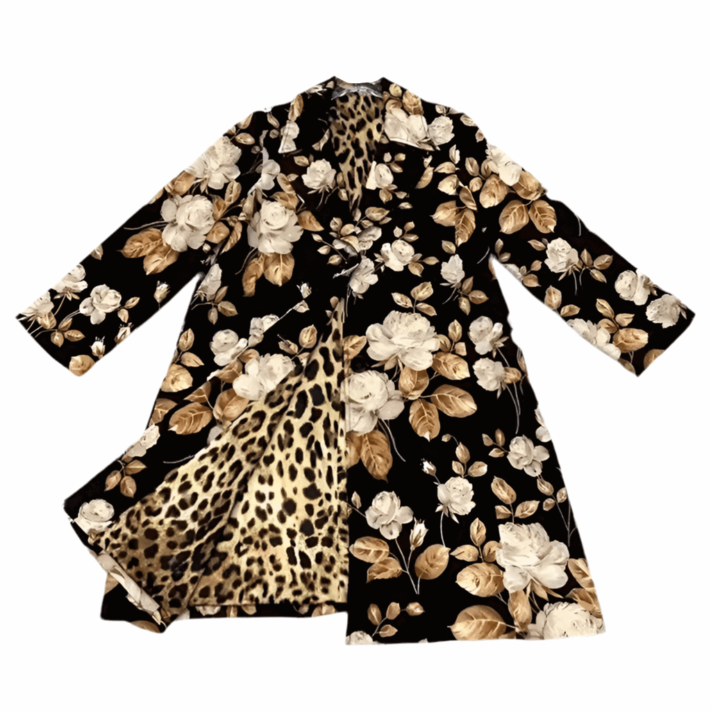 Beige roses print brocade long jacket, overcoat - Dress By Vicky