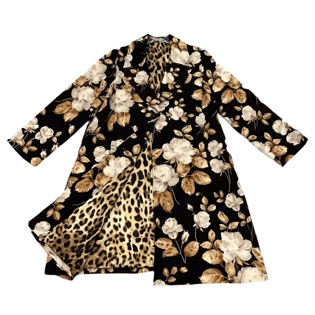 Beige roses print brocade long jacket, overcoat - Dress By Vicky