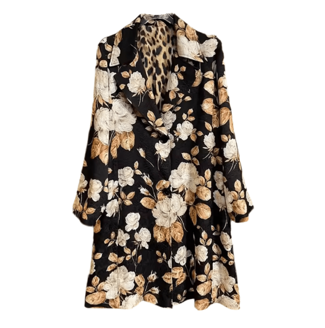 Beige roses print brocade long jacket, overcoat - Dress By Vicky