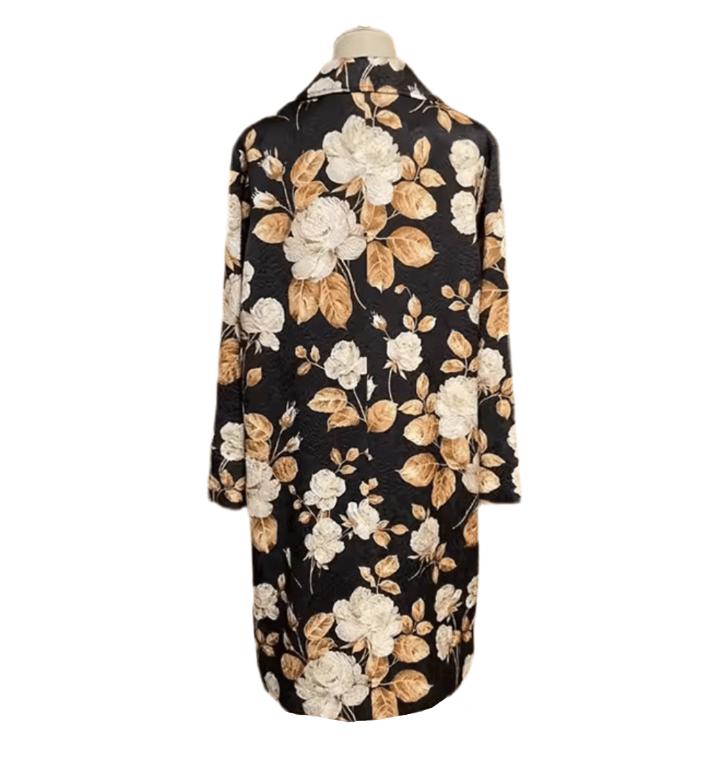 Beige roses print brocade long jacket, overcoat - Dress By Vicky