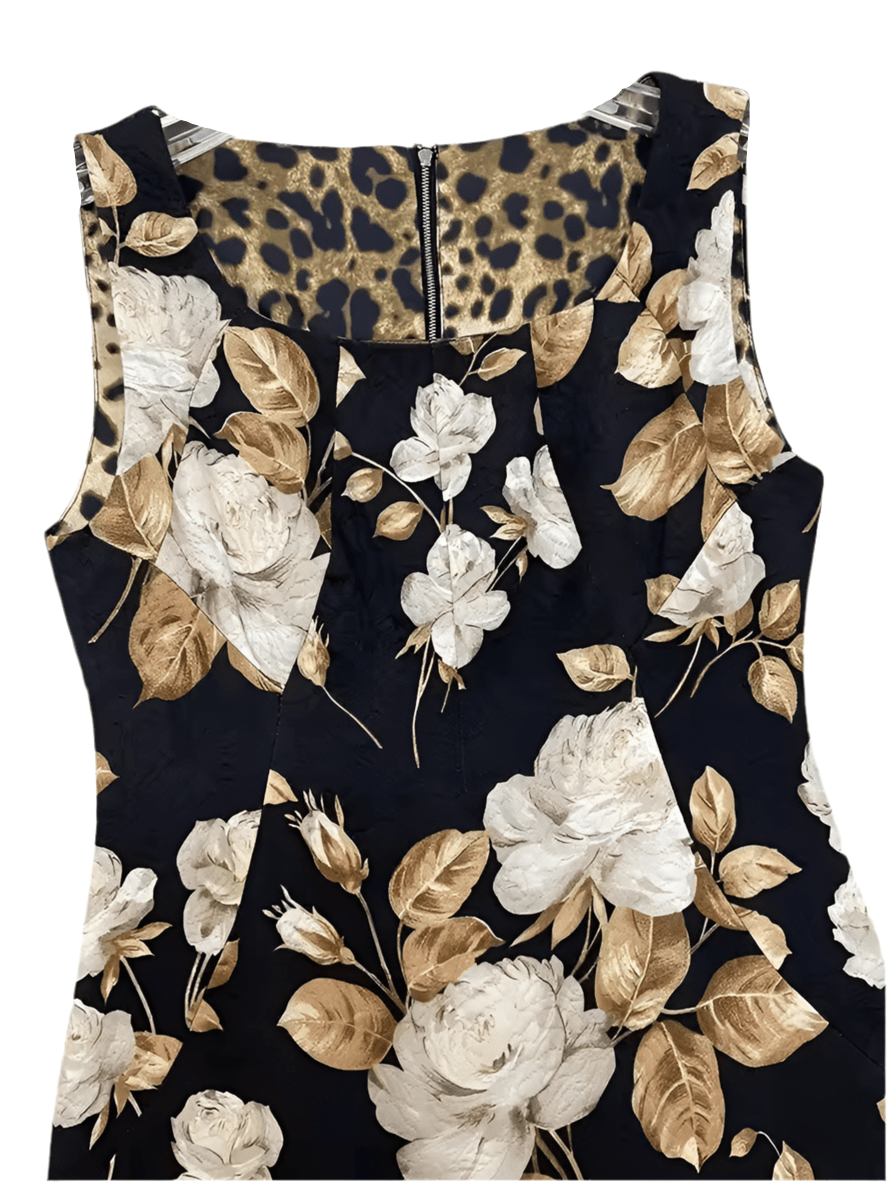 Beige roses print brocade midi cocktail dress - Dress By Vicky