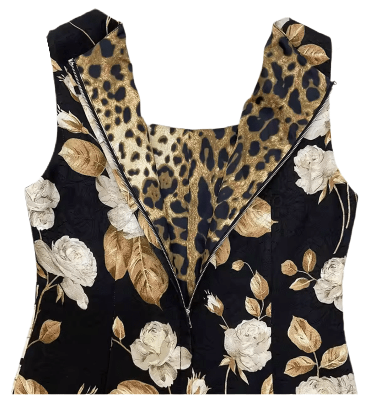 Beige roses print brocade midi cocktail dress - Dress By Vicky
