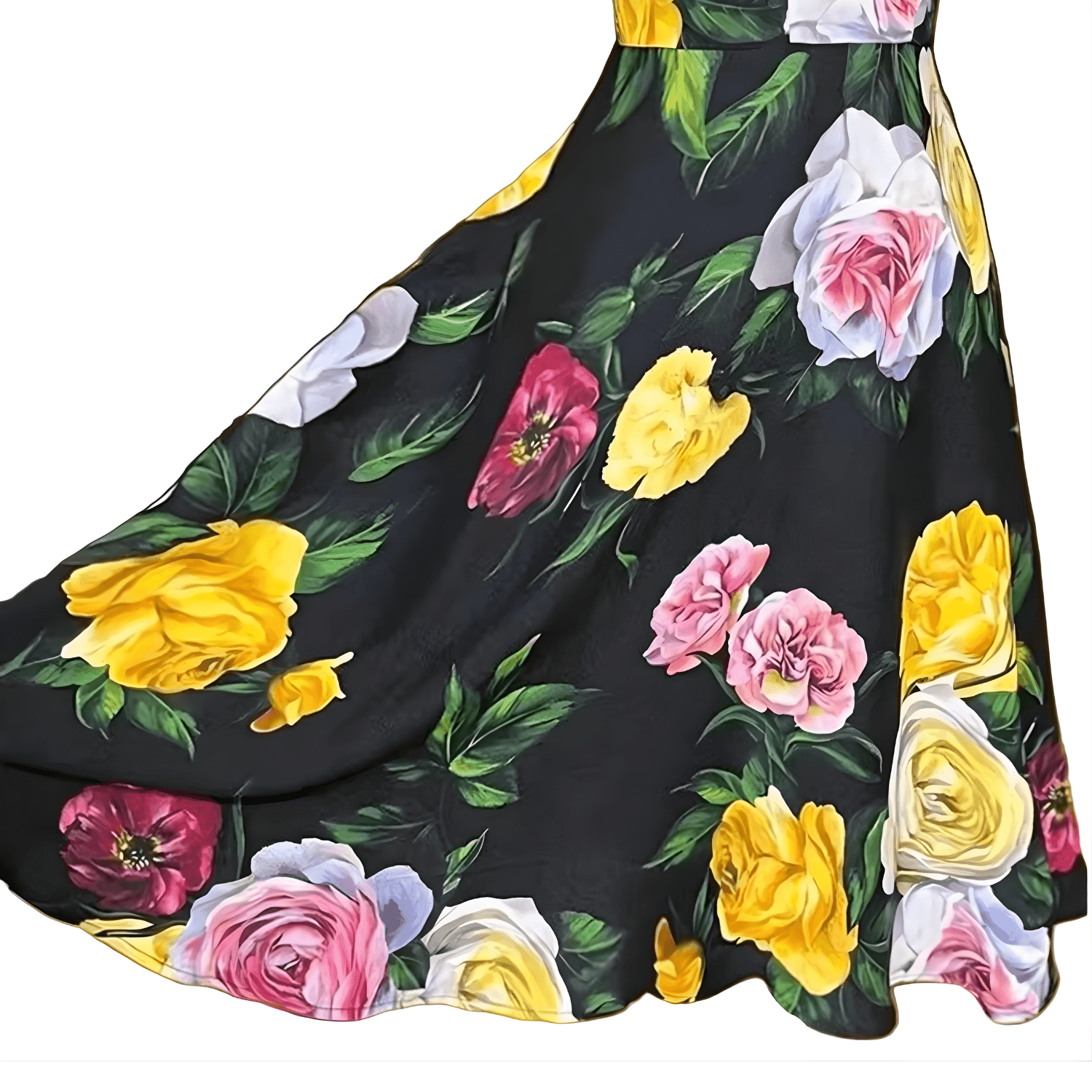 Black Floral Roses print 100% silk midi dress - Dress By Vicky