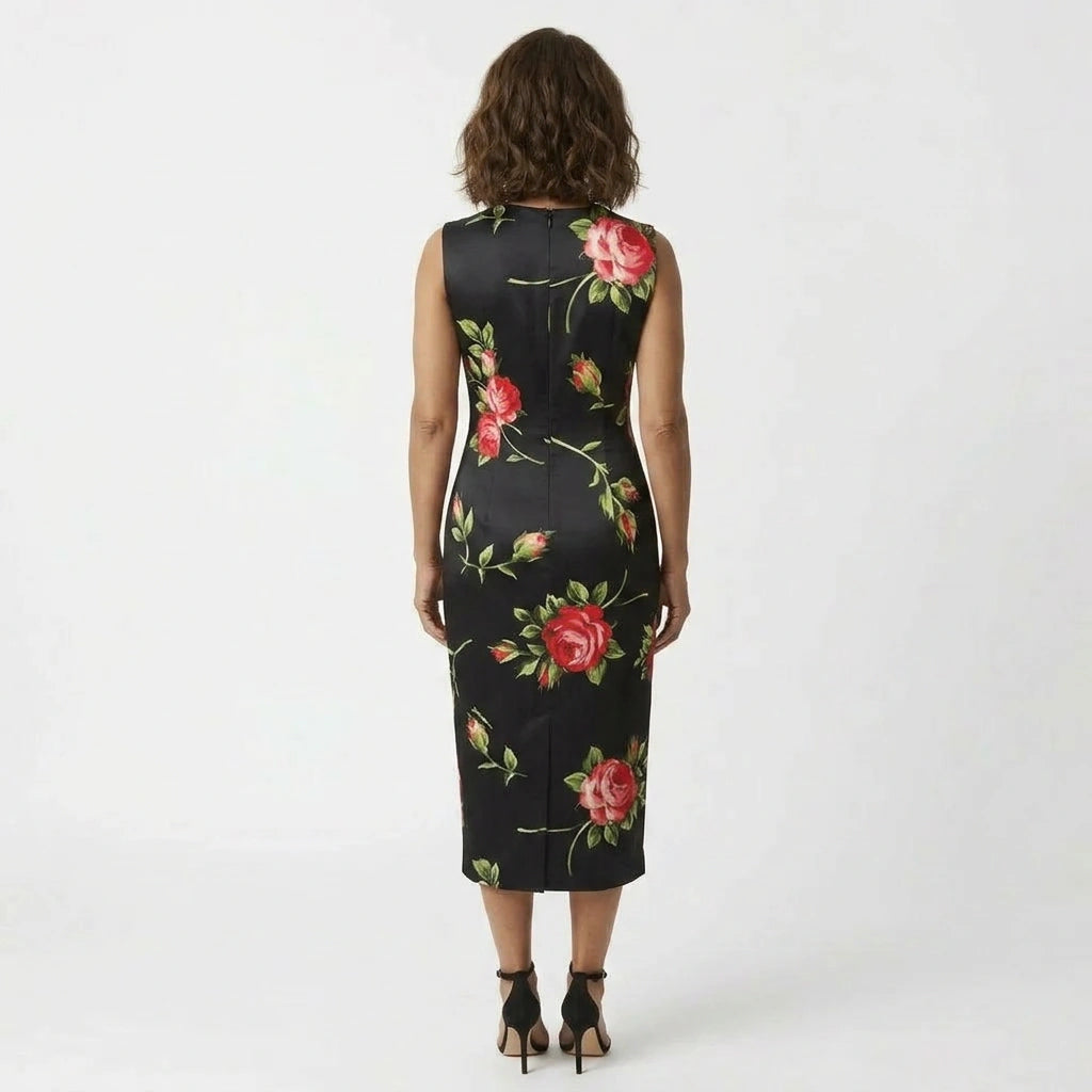 Midnight Roses Floral Silk Midi Dress