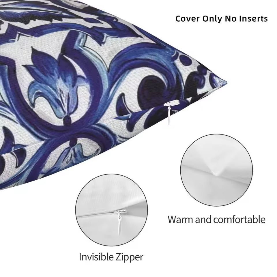 Blue canvas porcelain majolica print cushion pillowcase - Dress By Vicky