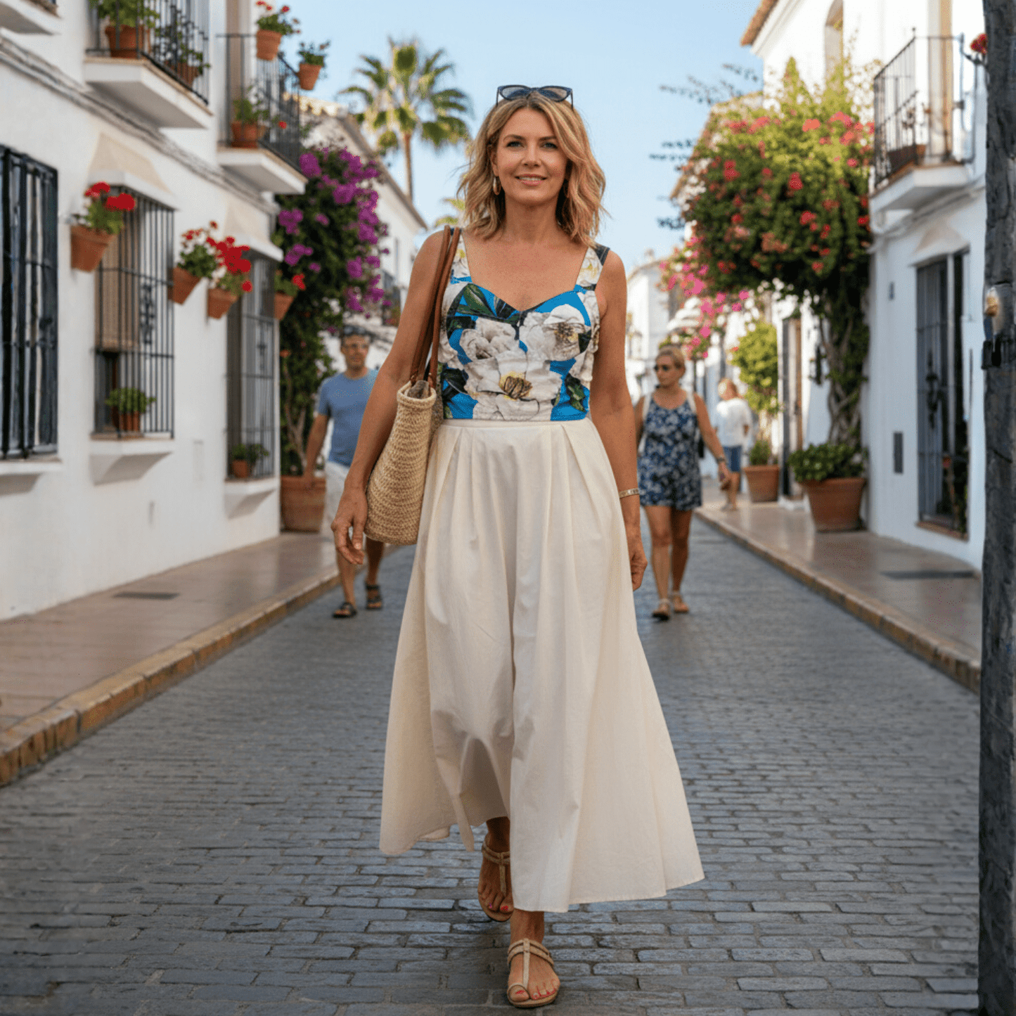 Blue cotton bustier top in white magnolia print - Dress By Vicky