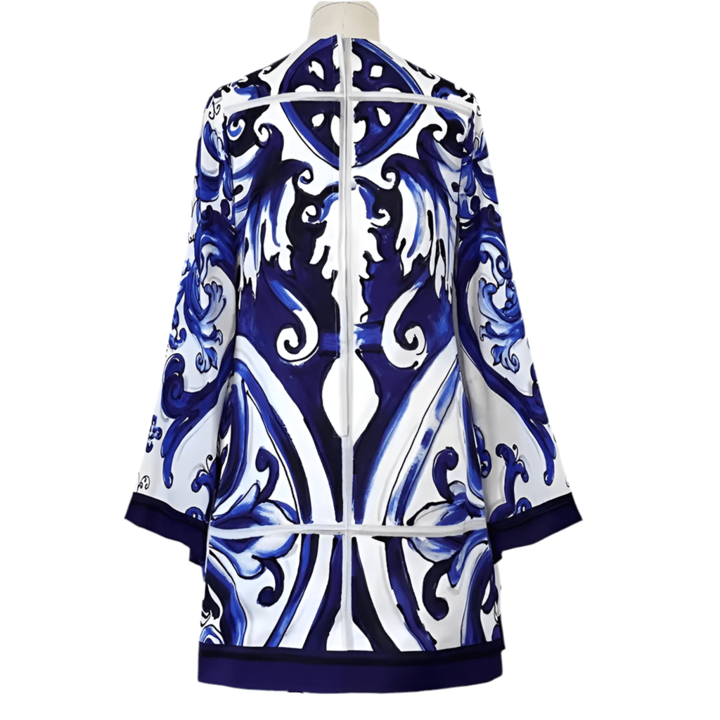 Blue Majolica A - line pure silk mini dress - Dress By Vicky