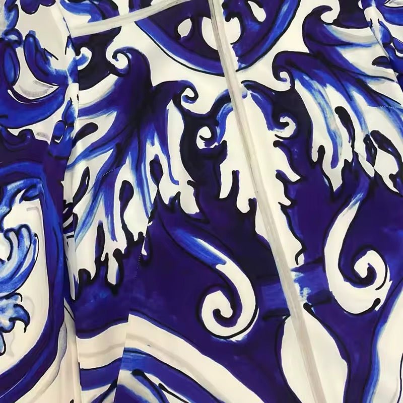 Blue Majolica A - line pure silk mini dress - Dress By Vicky
