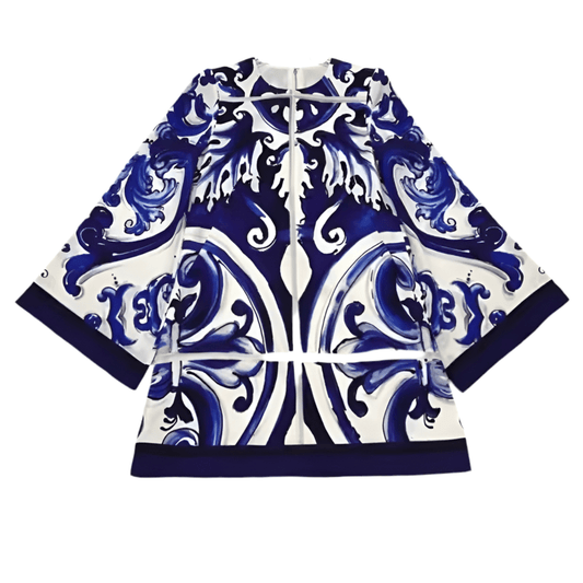 Blue Majolica A - line pure silk mini dress - Dress By Vicky