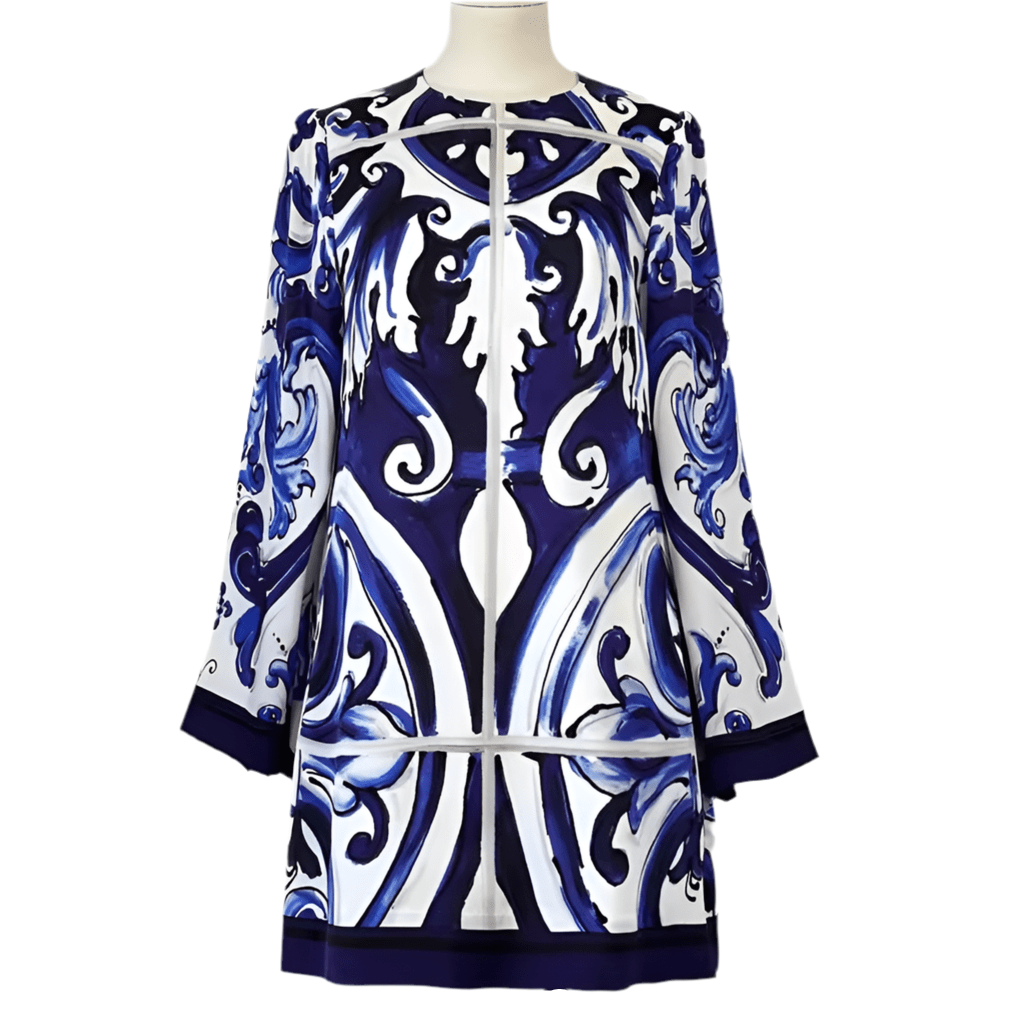 Blue Majolica A - line pure silk mini dress - Dress By Vicky