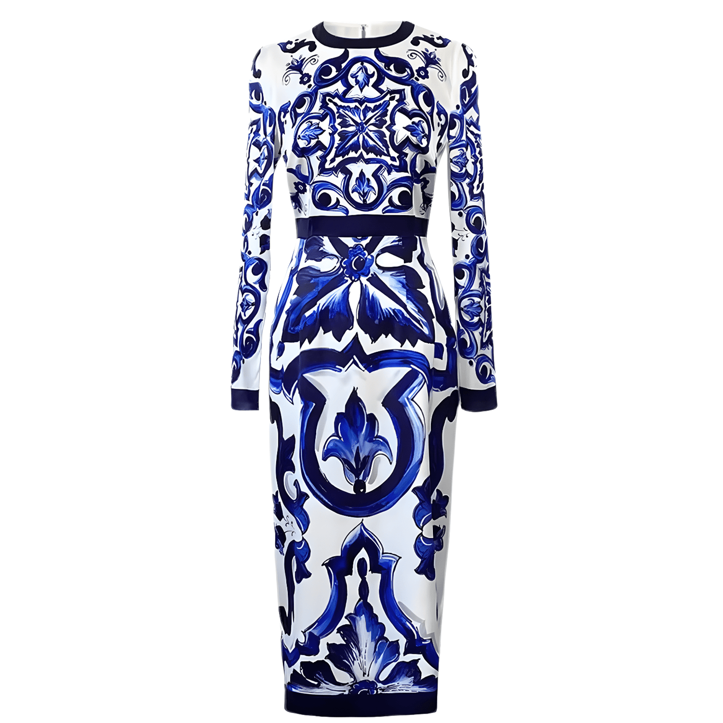 Blue Majolica Porcelain print 100% silk midi dress - Dress By Vicky
