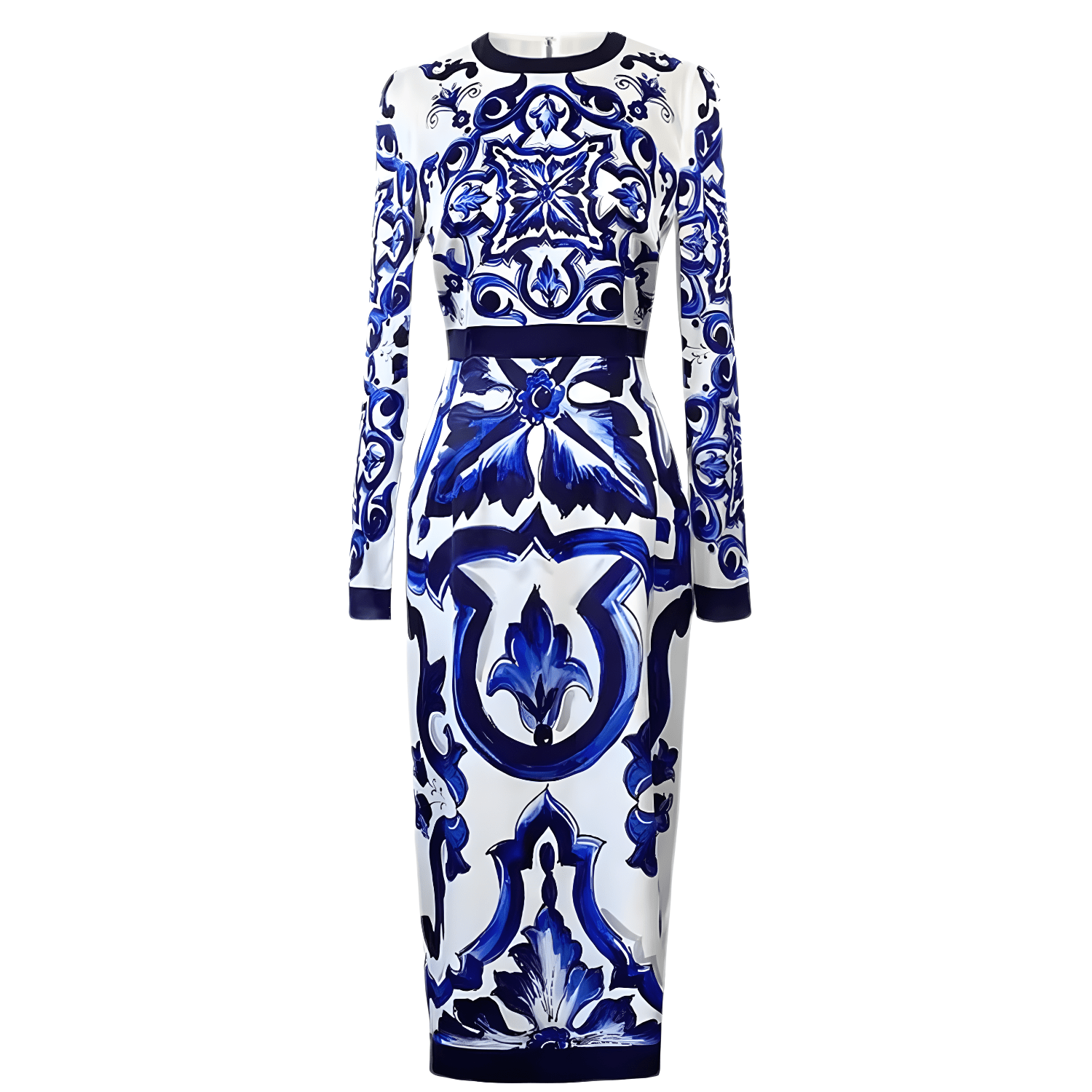 Blue Majolica Porcelain print 100% silk midi dress - Dress By Vicky