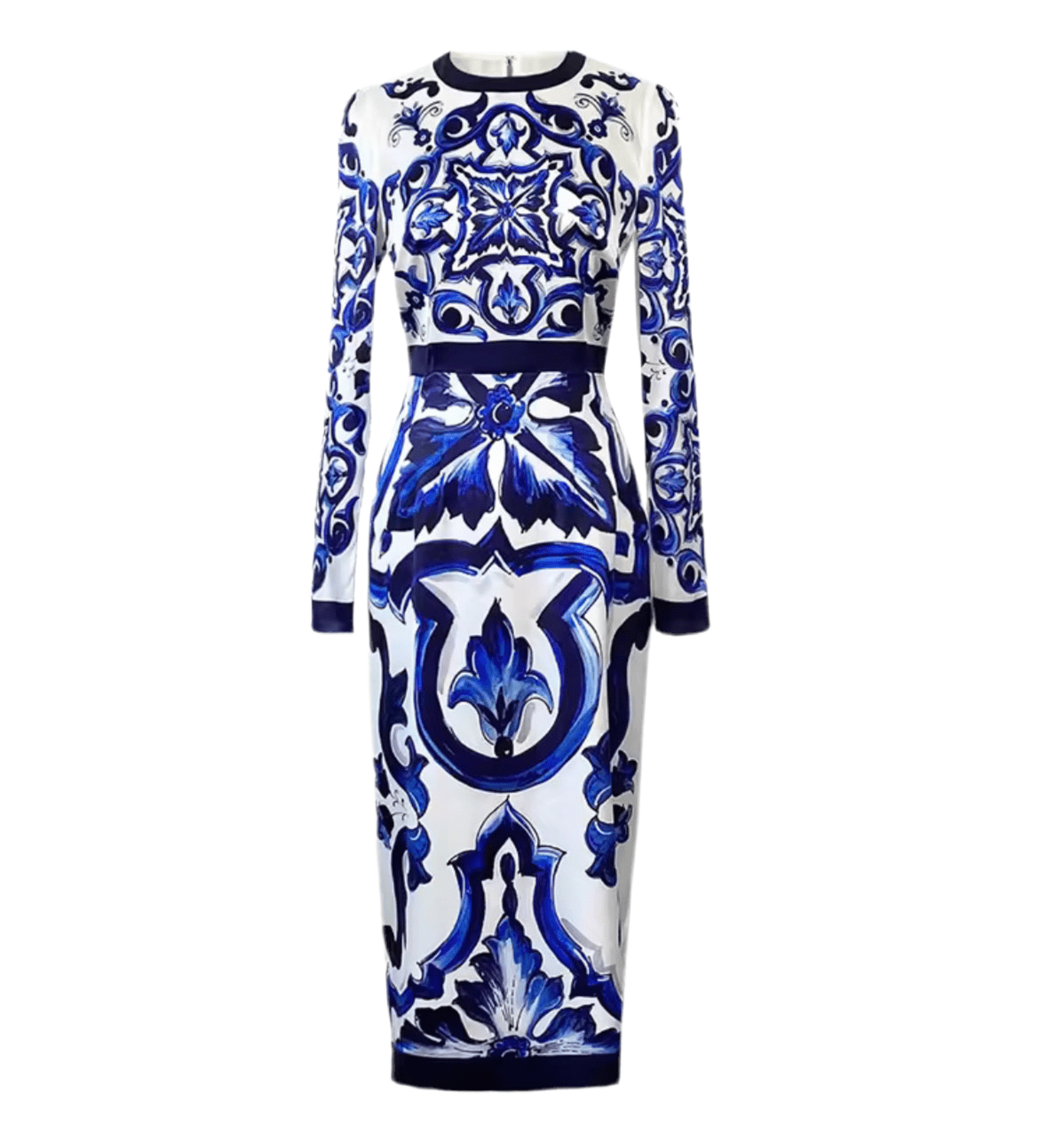 Blue Majolica Porcelain print 100% silk midi dress - Dress By Vicky