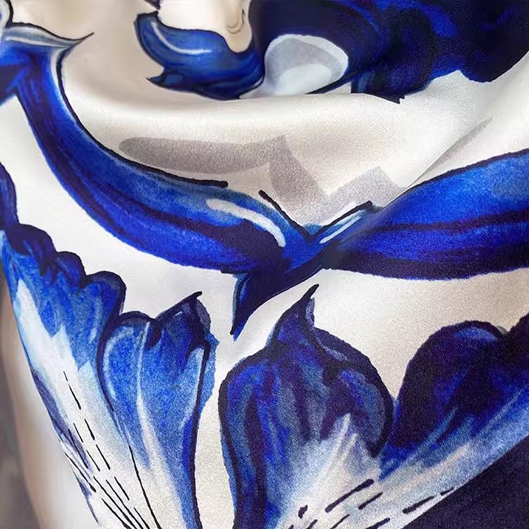 Blue Majolica Porcelain print 100% silk midi dress - Dress By Vicky