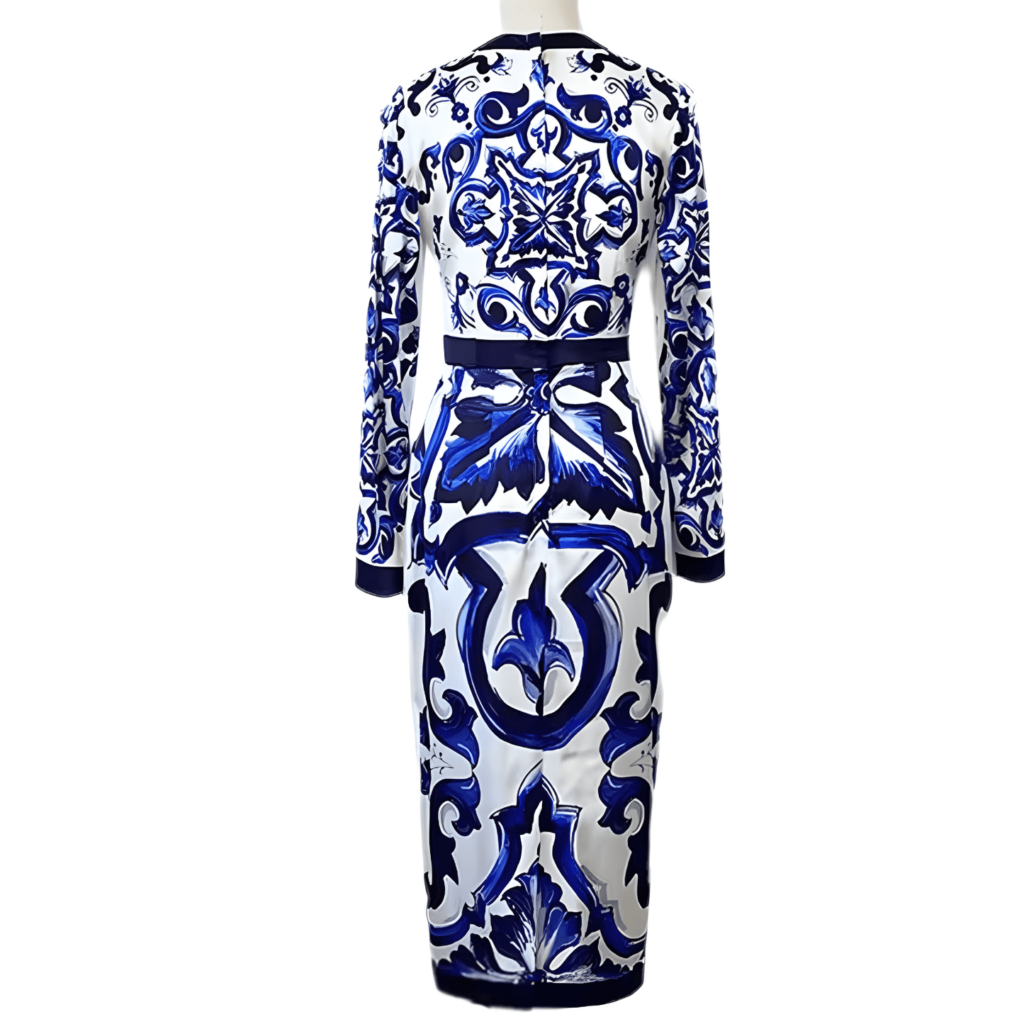 Blue Majolica Porcelain print 100% silk midi dress - Dress By Vicky