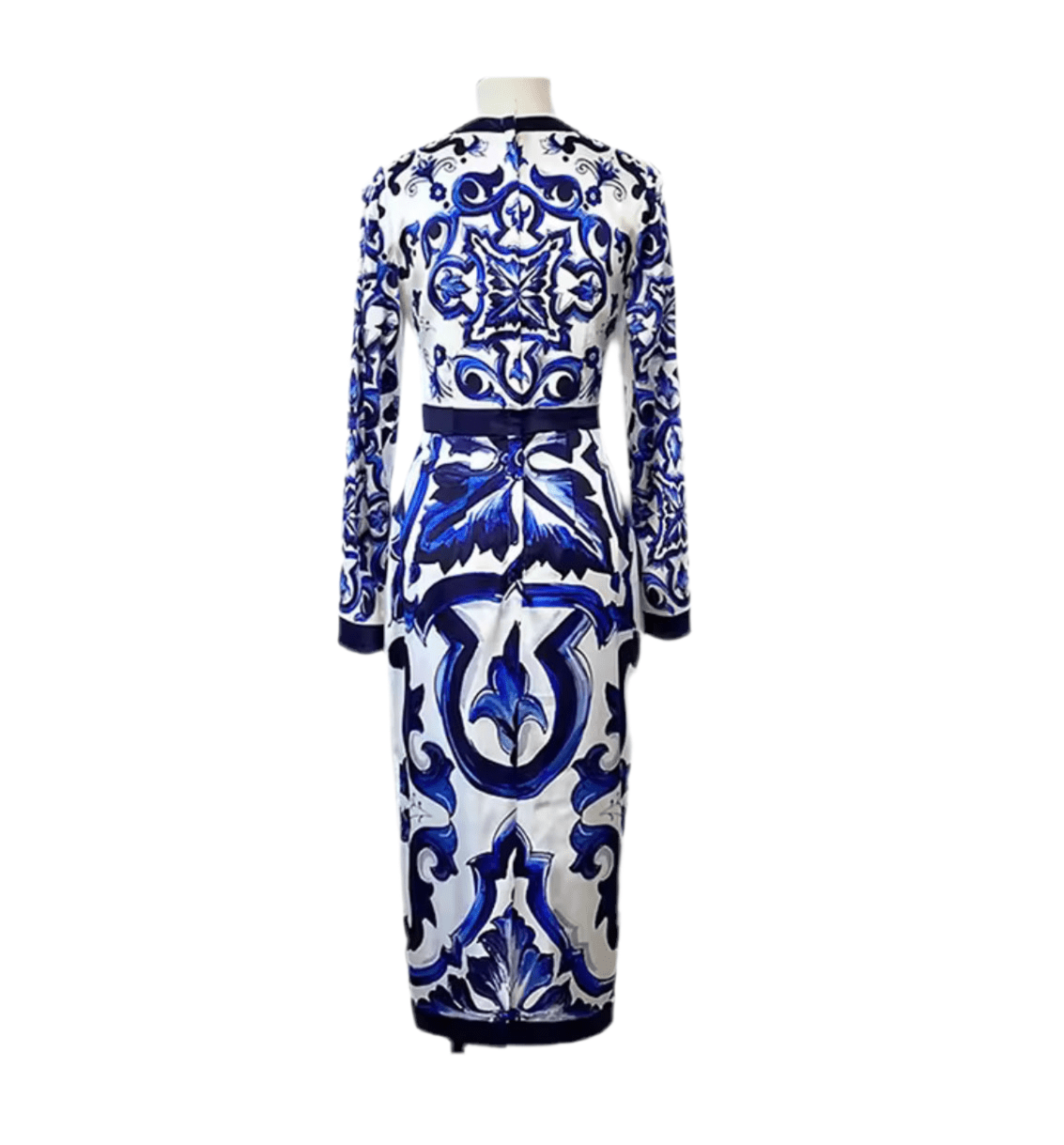 Blue Majolica Porcelain print 100% silk midi dress - Dress By Vicky