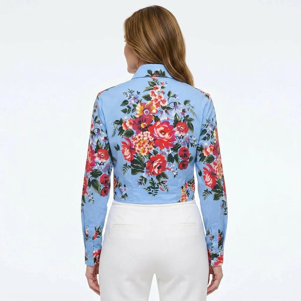 Floralia Italiana Blue Cotton Blouse