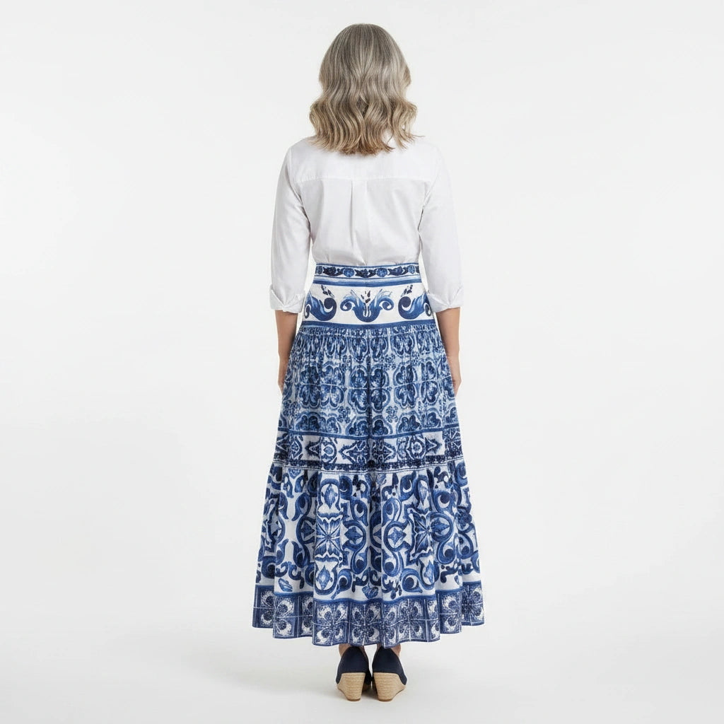 Light Blue Majolica maxi cotton skirt