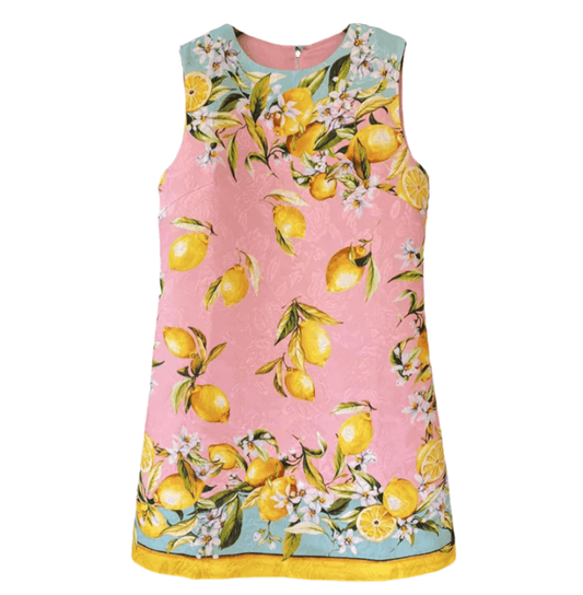 Brocade pink Lemons print sleeveless mini dress - Dress By Vicky