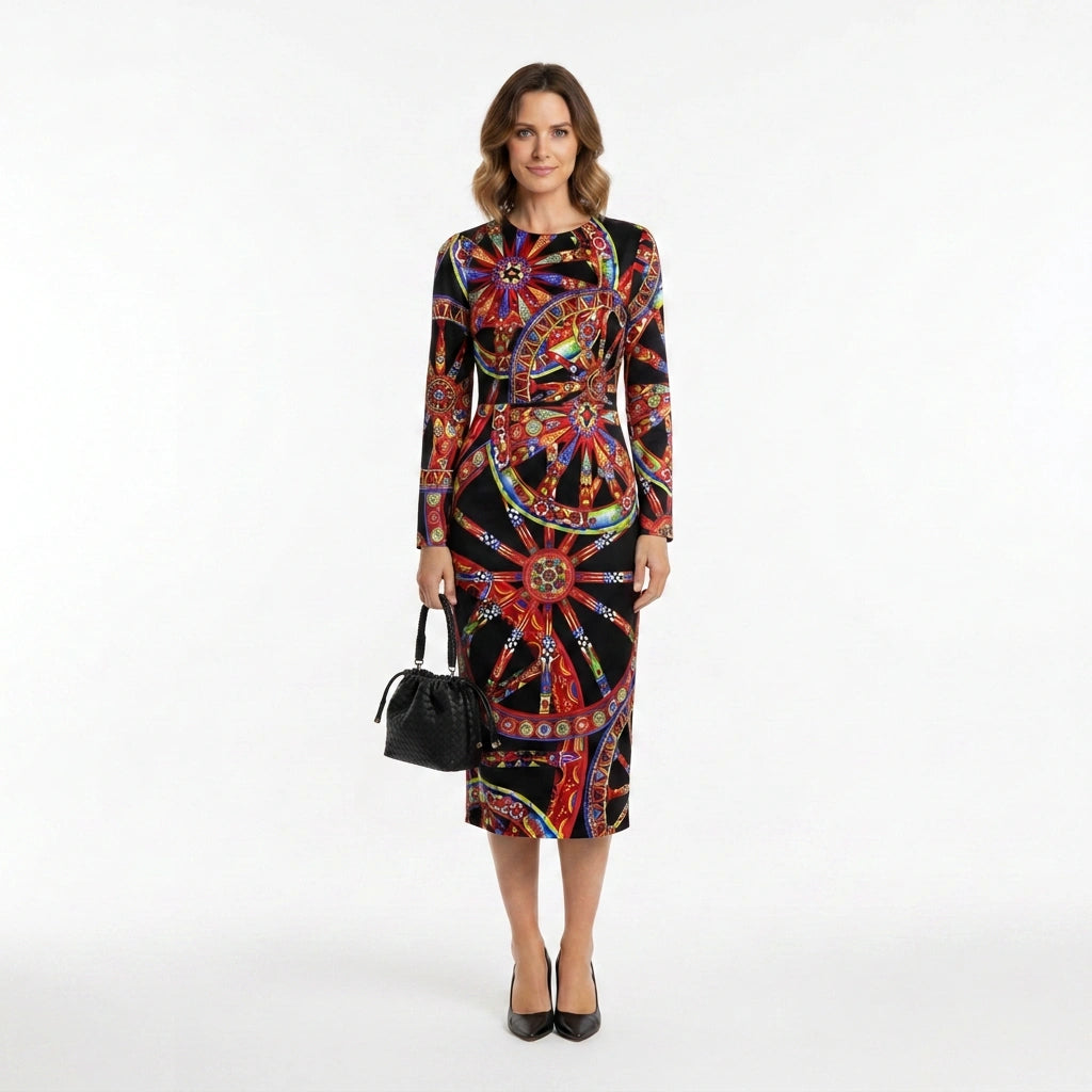 Carretto-Seiden-Midikleid mit halben Ärmeln