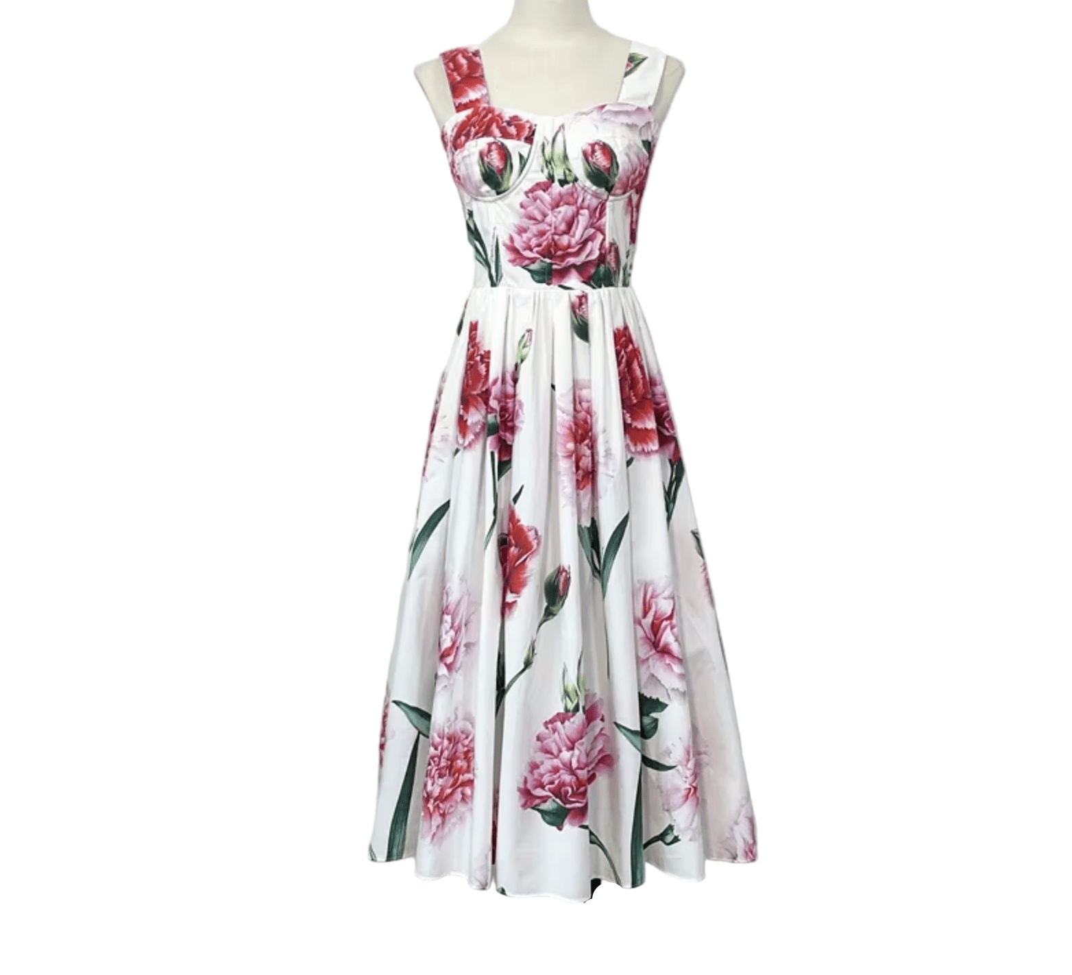 Carnation Print Midi Cotton Floral Dress - Dress By Vicky