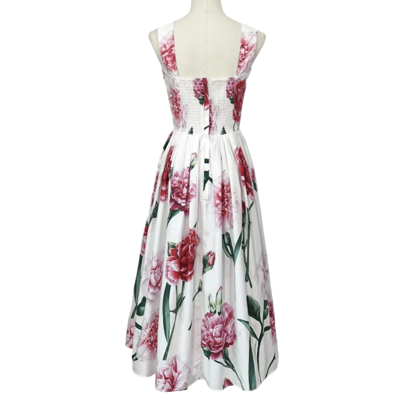 Carnation Print Midi Cotton Dress Elegant Floral Summer Dress XXL / EU42 / US12 Carnation Print Midi Cotton Dress Elegant Floral Summer Dress XXL / EU42 / US12