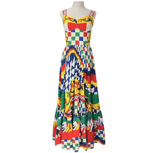 Carnival geometric print 100% cotton maxi summer dress - Dress By Vicky