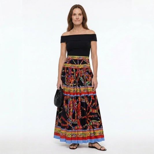 Sicilian Carretto Print Maxi Cotton Skirt