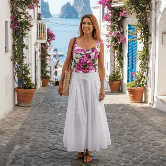 Cotton bustier top with Pink Roses print - Dress By Vicky
