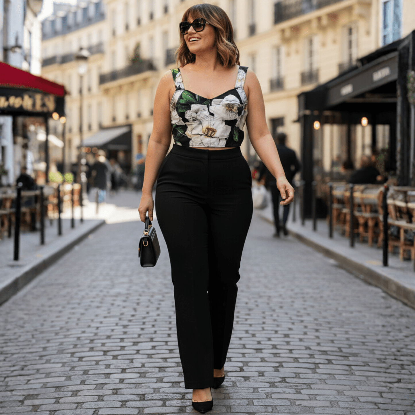 Cotton bustier top with White Roses on Black print - Dress By Vicky