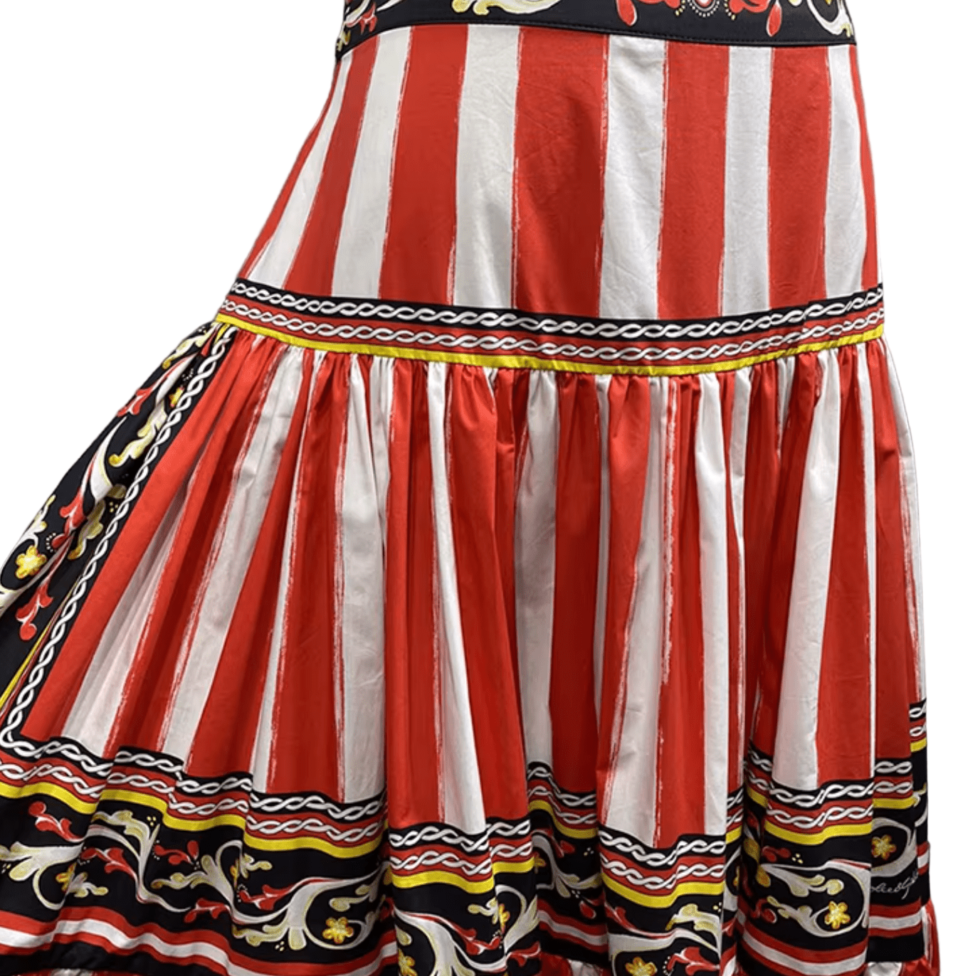 Cotton Maxi Skirt in Red Stripe & Baroque Border Print - Dress By Vicky