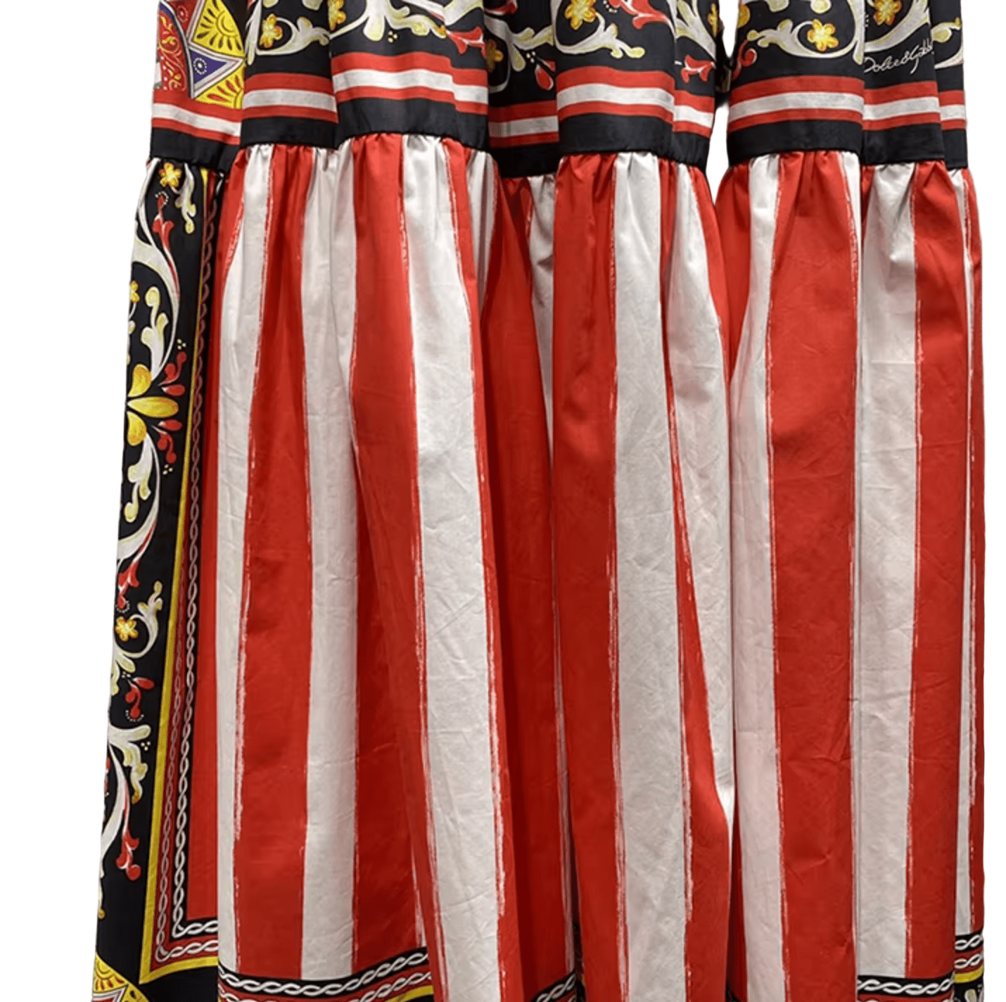 Cotton Maxi Skirt in Red Stripe & Baroque Border Print - Dress By Vicky