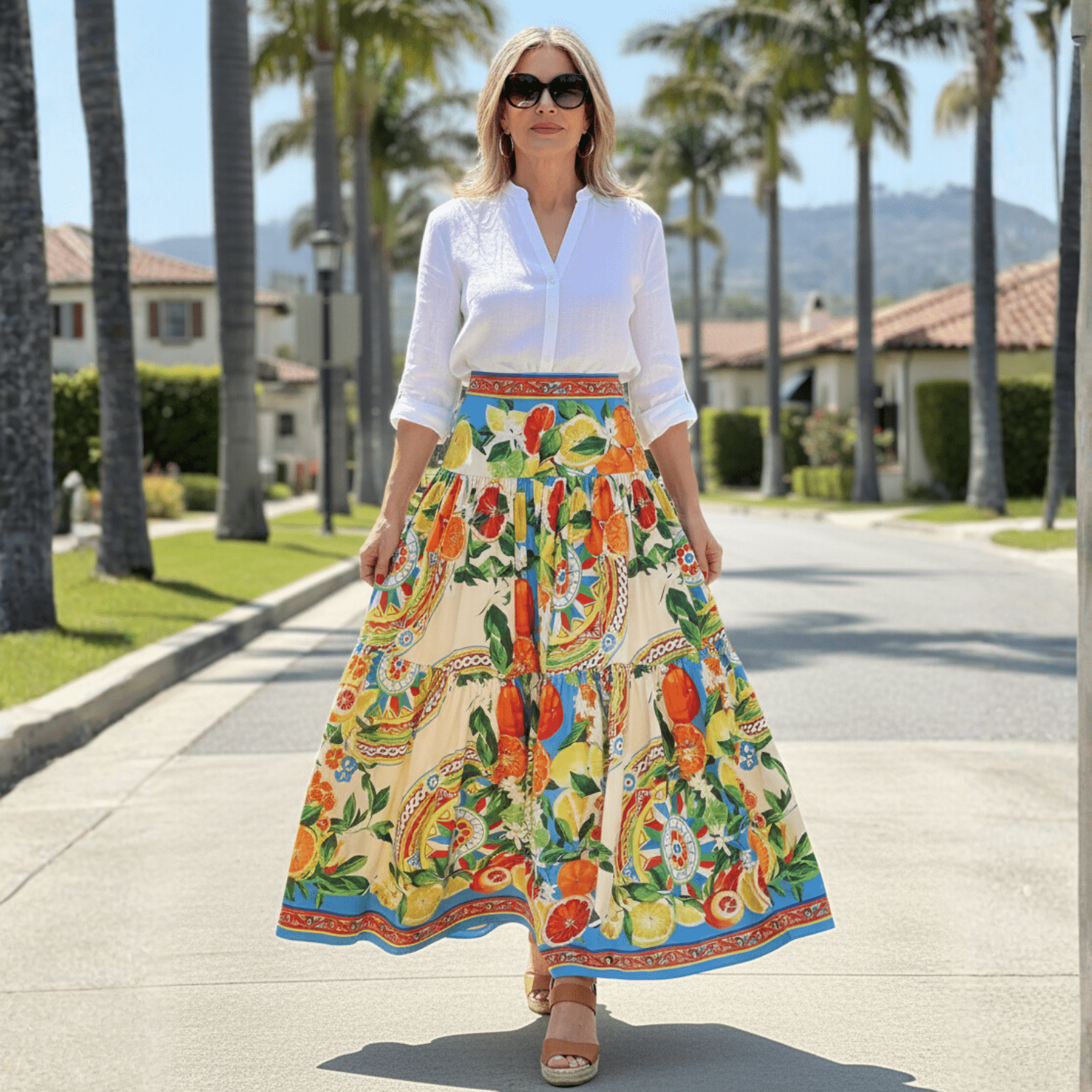 Cotton Maxi Skirt in Sicilian Oranges Print - Dress By Vicky