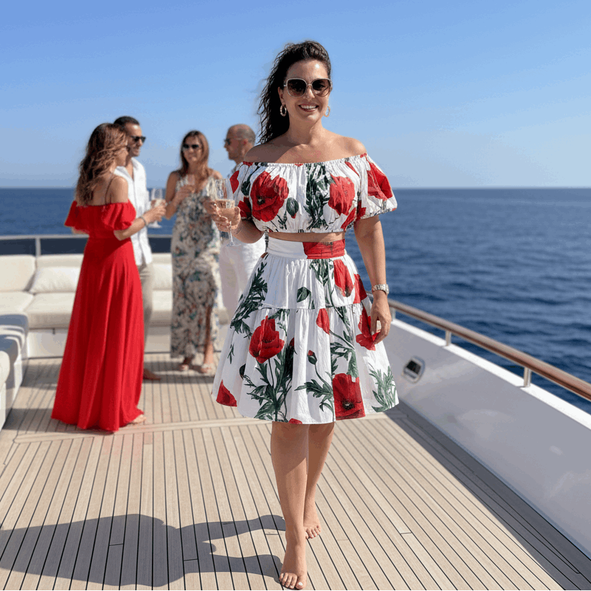 Red Poppies Floral Cotton Skirt