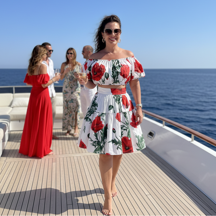 Red Poppies Floral Cotton Skirt