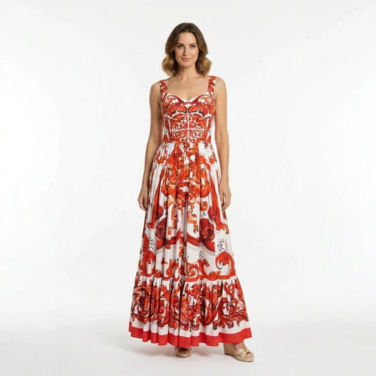 Orange Majolica Cotton Maxi Dress